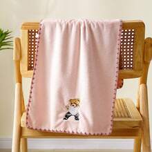 1pc Embroidered Teddy Bear Coral Velvet Soft Absorbent Towel, Not Easy To Shed. Ideal For Bathroom, Face Wiping And Showering - Baby Pink - View 6