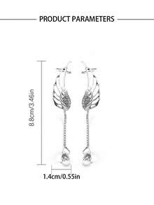 2入組時尚耳環,天使翅膀,閃閃發光的鑽石耳夾,水晶鏈條,流蘇耳飾 - 銀色 - 查看 7