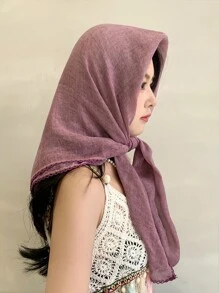 1pc Solid Color Stitching Design Square Scarf, Lightweight Style, For Daily Use As Shawl, Headscarf Accessory, Gift For Friends/Family Casual Headband Soft Hijab For Abaya - Monochrome - View 10