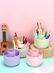 Rotating High Capacity Pen Holder & Desktop Storage Box For Junior High School Girls, Suitable For Student's Desk, Make Up Brush Storage Box Included - Baby Blue - View 3