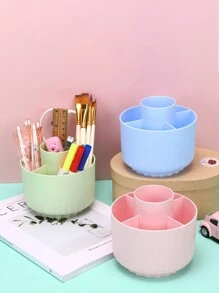 Rotating High Capacity Pen Holder & Desktop Storage Box For Junior High School Girls, Suitable For Student's Desk, Make Up Brush Storage Box Included - Baby Blue - View 5