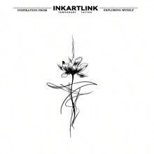 INKARTLINK 1入組8*16cm墨水蓮花植物草本汁臨時刺青貼紙,藝術刺青,15天半永久性刺青,逼真假刺青,持久1-2週 - 黑色 - 查看 1