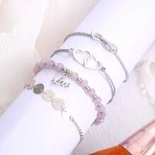 4pcs Personalized Love, Infinity, Letter & Handmade Round Disc Women Bracelets Set - Silver - View 2