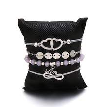 4pcs Personalized Love, Infinity, Letter & Handmade Round Disc Women Bracelets Set - Silver - View 3