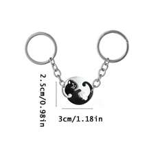 Heart-Shaped Mosaic Love Cat Design Keychain For Couple, Stainless Steel Keyring Pendant, Western Style Cat Keychain - Black and White - View 9