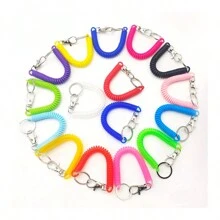 1或5入組彈性彈簧繩鑰匙鏈,銀色金屬卡拉比尼,適用於戶外露營防丟手機彈簧鑰匙圈 - 綠色 - 查看 10