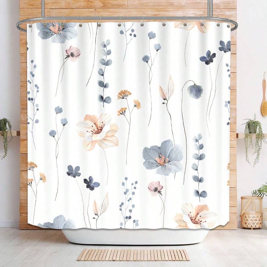 1入組多功能裝飾防水和防黴功能淋浴簾,美麗的花卉印花設計,適用於浴室、花園、廚房、涼亭等地,不遮光窗簾,72x72英寸(180x180厘米) - 彩色 - 查看 1