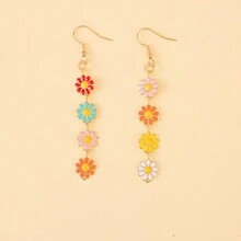 1對時尚可愛的滴油和多彩花形吊墜耳環,適合女士婚禮、派對、宴會佩戴 - 花朵 - 查看 5