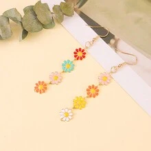 1對時尚可愛的滴油和多彩花形吊墜耳環,適合女士婚禮、派對、宴會佩戴 - 花朵 - 查看 2