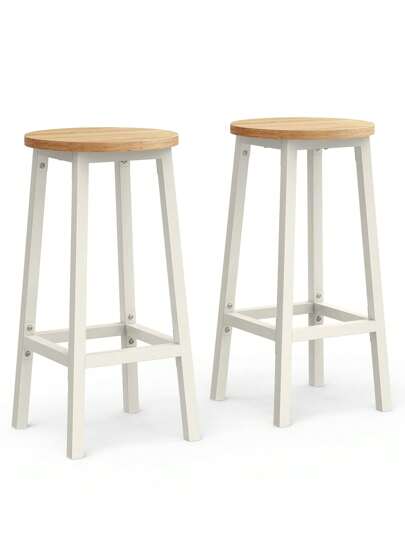 VASAGLE Tabourets Hauts, Lot de 2, Chaises de Bar, Siège de Cuisine, Cadre en Acier, Hauteur 65 cm, Montage Facile, Style Industriel, Marron/Grège/Noir/Blanc