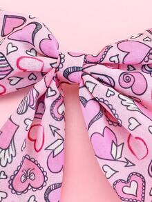 1入粉色心形印花蝴蝶結髮夾,適用於兒童 - 彩色 - 查看 2