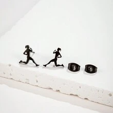 1對不鏽鋼瑜伽耳釘,珠寶派對運動女耳釘 - 黑色 - 查看 11