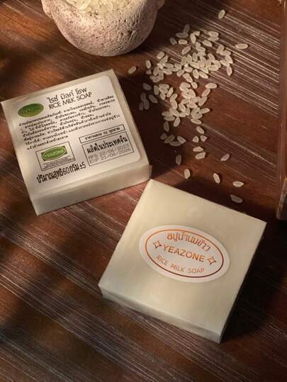 1入組60g泰式米糠手工皂,適用於臉部,沐浴和手部清洗,富含精油,深層潔淨和滑嫩,泡沫豐富