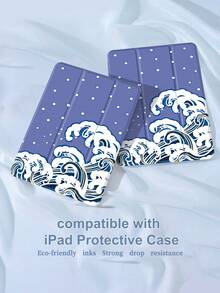 1入組豎波浪曲線和圓點圖案平板電腦保護套,配有筆套,防跌落和睡眠/喚醒功能,適用於三星、華為、小米和ipad - 彩色 - 查看 1