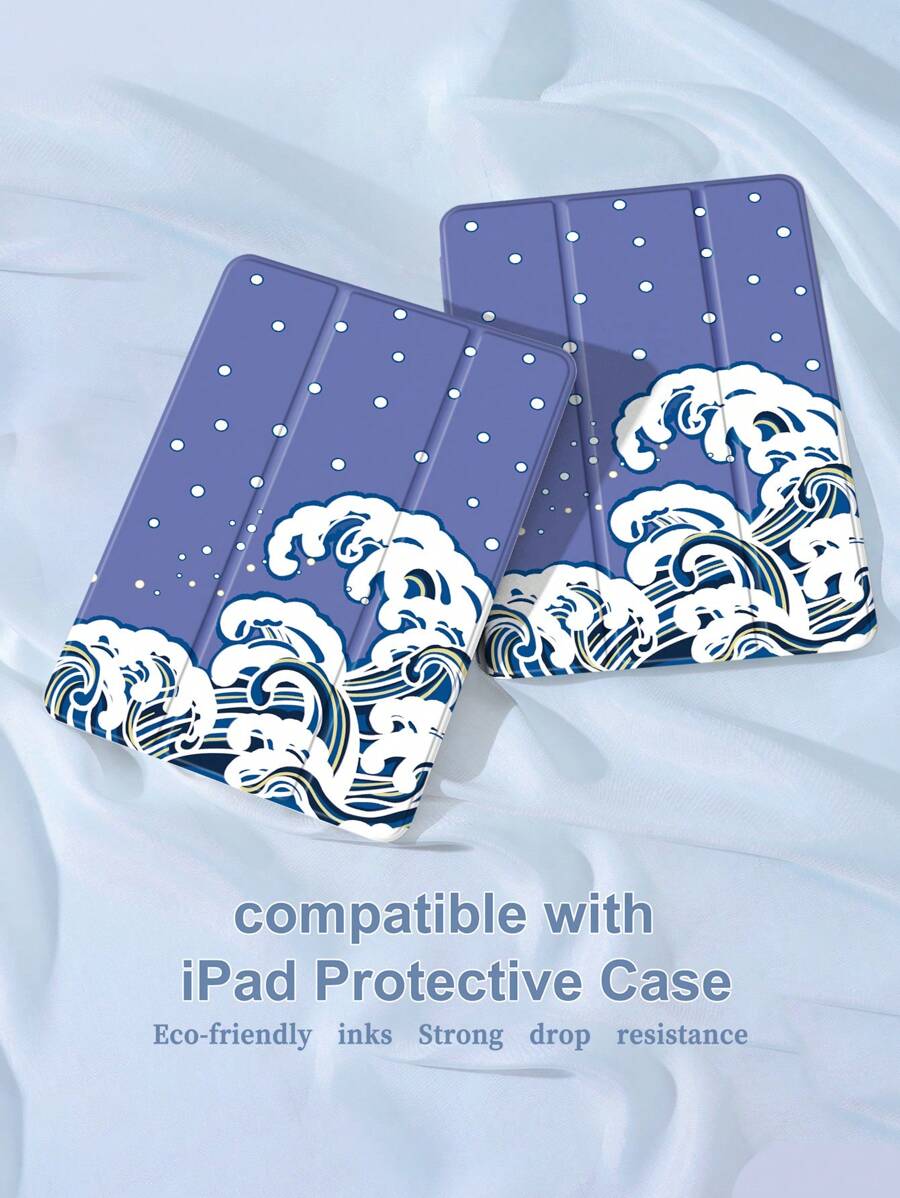 1入組豎波浪曲線和圓點圖案平板電腦保護套,配有筆套,防跌落和睡眠/喚醒功能,適用於三星、華為、小米和ipad - 彩色 - 查看 1