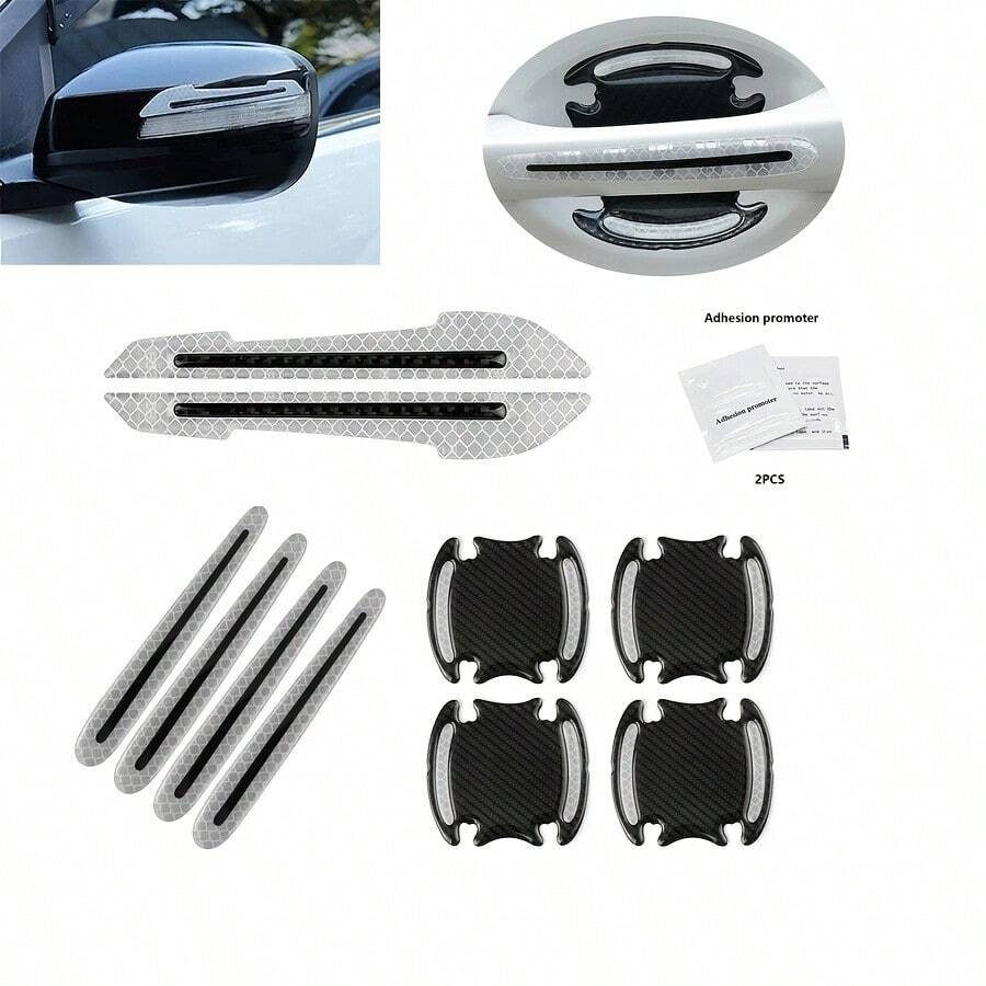 YuliSpy 10 Piezas/set Pegatinas Reflectantes Para Coche Que Incluyen Señal De Advertencia, Protección De Asa Y Película A Prueba De Arañazos - Blanco - Ver 1