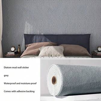 1000cm/Roll 3d Living Room Wall Paper, Faux Silica Gel Mud, Self-Adhesive, Waterproof, Anti-Collision, Bedroom Background, Matte Solid Color, Home Decor