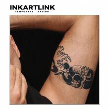 Inkartlink 8*17cm 1 件草本汁临时纹身海浪图案，神奇，持续 15 天，半永久，逼真，持久 1-2 周 - 黑色 - 查看 2