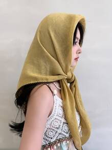1pc Solid Color Stitching Design Square Scarf, Lightweight Style, For Daily Use As Shawl, Headscarf Accessory, Gift For Friends/Family Casual Headband Soft Hijab For Abaya - Monochrome - View 5