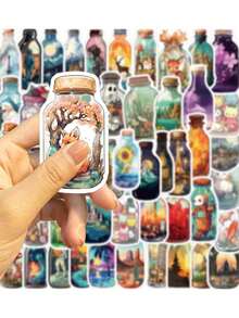 50pcs Cartoon Bottle World Graffiti Card Stickers For Personalized Decoration Of Guitar, Notebook, Luggage Etc - Multicolor - View 5