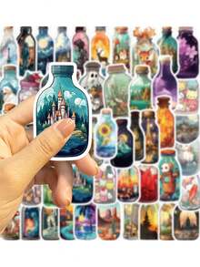 50pcs Cartoon Bottle World Graffiti Card Stickers For Personalized Decoration Of Guitar, Notebook, Luggage Etc - Multicolor - View 3