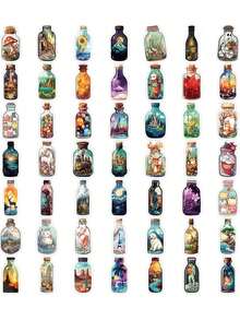 50pcs Cartoon Bottle World Graffiti Card Stickers For Personalized Decoration Of Guitar, Notebook, Luggage Etc - Multicolor - View 6