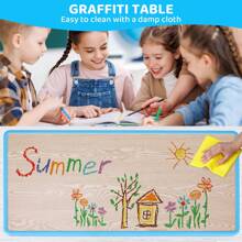 MAMIZO Kids Table And 6 Chairs Set, Height Adjustable Graffiti Table, Preschool Activity Art Craft Table, For Daycare Classroom Home Boys And Girls Age 3-12 - Màu xanh lam - Xem 3