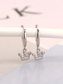1pair Unique Design Fashionable Crown Shaped Inlaid Dangle Earrings, Daily Wear Accessory, Gift - Crown Type - View 5