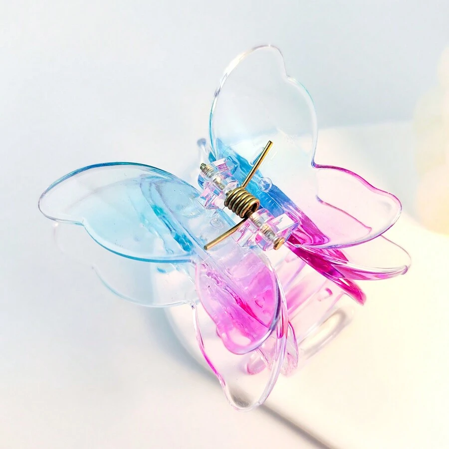 女孩用雙層蝴蝶式雙擊髮夾,厚實透明大爪髮夾,可愛髮飾,薄款和中款髮夾 - 彩色 - 查看 1