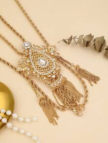 1 件裝時尚誇張鑽石裝飾鋅合金毛衣鏈吊墜適合婚禮和節日服裝 - 黃色 - 查看 6