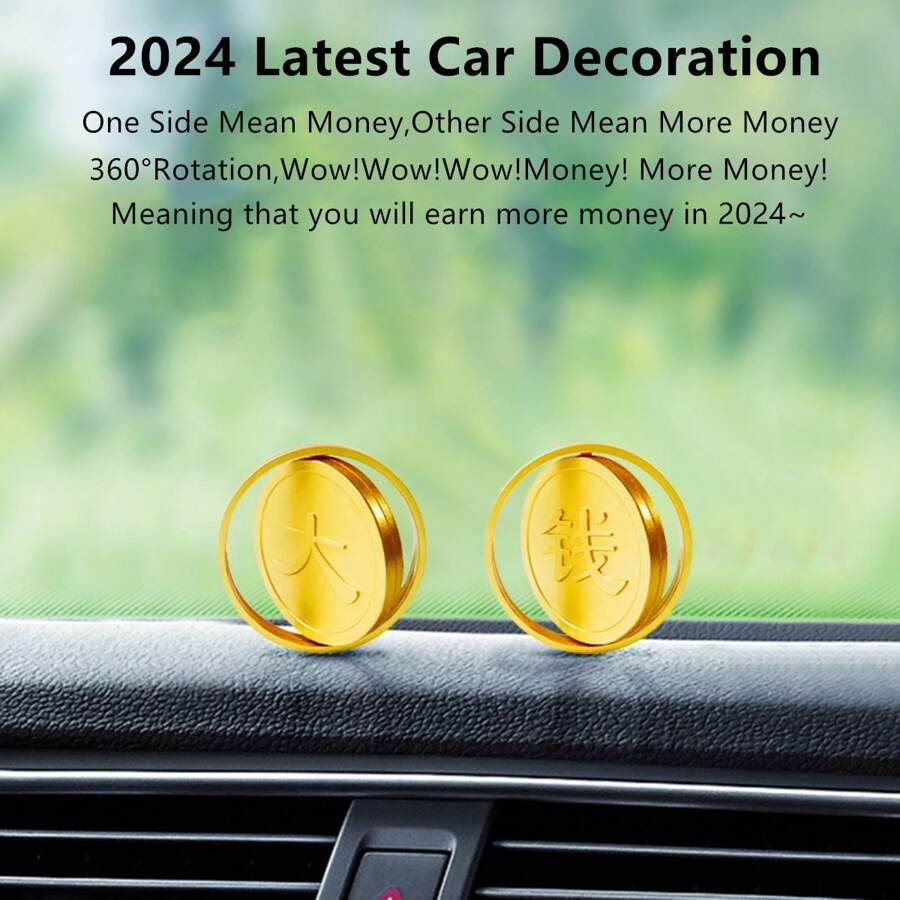 1入組金色2024最新車輛裝飾,有趣的汽車裝飾,可愛的裝飾,360度旋轉,一面意味著錢,另一面意味著更多的錢,旋轉起來真是有錢！更多的錢！祝你在2024年賺更多的錢！更富有！更健康！是送給朋友家人的好禮物 - 金色 - 查看 1