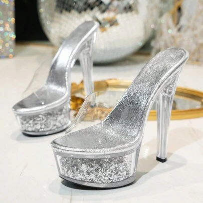 Spring/Summer New Stage High Heels, 2025 Spring Clear Gold Super High Heel Women's Shoes, Thick Sole Fashionable Catwalk Glitter High Heels, Elegant Stilettos For Party, Banquet, Fashion Events