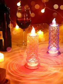 1入組玫瑰圖案led電子蠟燭及折射光晕投影,適用於婚禮派對裝飾,發光蠟燭是給朋友和親戚的最佳禮物 - 彩色 - 查看 3