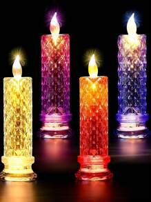 1入組玫瑰圖案led電子蠟燭及折射光晕投影,適用於婚禮派對裝飾,發光蠟燭是給朋友和親戚的最佳禮物 - 彩色 - 查看 2