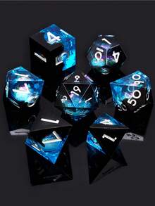Joylord液心d&d骰子套裝-7件快沙銳邊多面體骰子-dungeons And Dragons D&d Rpg骰子套裝-d20  D10 D8 D6 D4樹脂骰子ttrpg角色扮演遊戲樹脂骰子套裝 - 黑色 - 查看 1