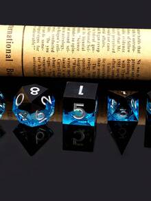 Joylord液心d&d骰子套裝-7件快沙銳邊多面體骰子-dungeons And Dragons D&d Rpg骰子套裝-d20  D10 D8 D6 D4樹脂骰子ttrpg角色扮演遊戲樹脂骰子套裝 - 黑色 - 查看 5