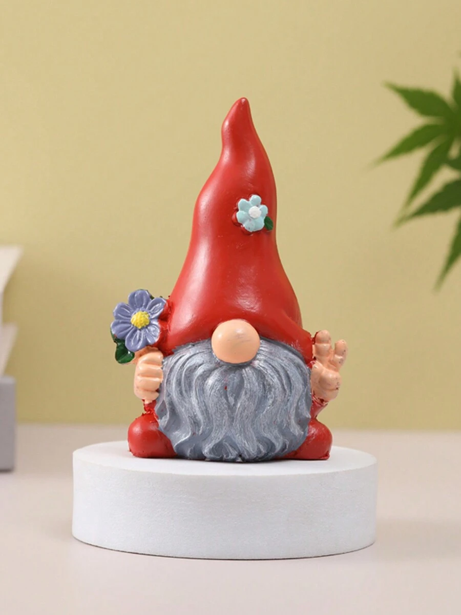 1 件樹脂老人手持花雕像,可愛的現代風格家居裝飾桌面展示 - 彩色 - 查看 1