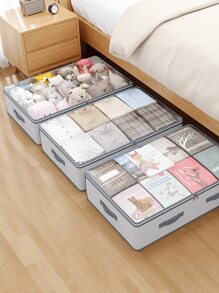 1 件透明分类羽绒被袋床下，空间分隔管理工具，床下床上用品衣物收纳袋，柜顶杂物收纳袋，玩具收纳袋，双向合金拉链，可折叠设计，防刺穿，舒适加固手柄，适用于家庭杂物储存，清洁空间管理，便携式旅行和杂物分类组织和存储组织者储物箱储物箱床下储物袋衣服容器床下储物箱壁橱组织者用于整理衣服毯子枕头被子毛衣 - 灰色 - 查看 3