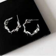 1pair European & American Metal Unique Asymmetrical Earrings, Cool & Stylish Street Style Ear Jewelry - Silver - View 7
