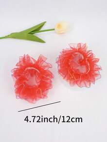 2pcs Children's Flower Hair Ties For Kids' Bun Hair Styles, Elastic Stretchy Hairbands Without Hurting Hair - Red - View 3