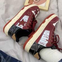 女士休闲运动鞋，厚底运动鞋，黑色/白色/粉色，系带网眼鞋，厚底波浪鞋底，舒适，适合工作、万圣节 - 紅色 - 查看 3