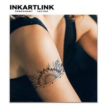 Inkartlink 1pc 6*16cm Sunflower Herbal Juice Temporary Tattoo Sticker, Magic Tattoo, 15 Days Lasting, Semi-Permanent, Realistic, Long-Lasting For 1-2 Weeks - Black - View 2