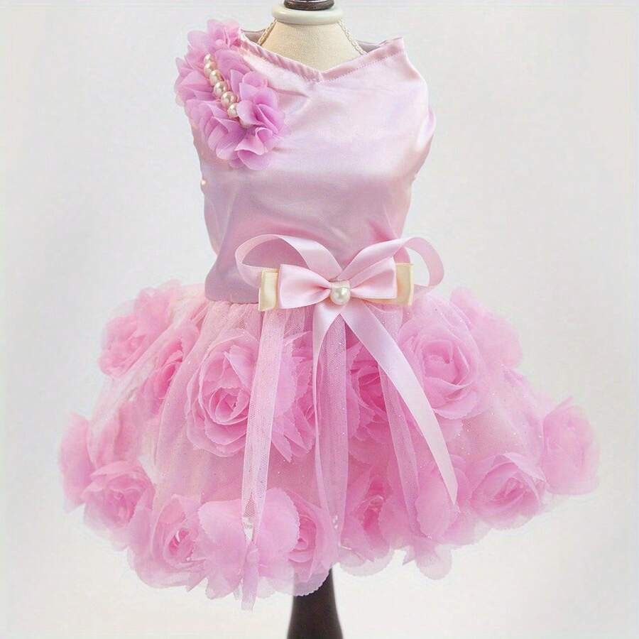 Summer Dog Dress Puppy Skirt Dog Clothes Princess Dresses Wedding Evening Dress Tutu Skirt - Pink - View 1