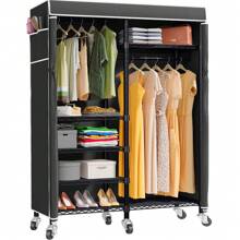 VIPEK R4C Portable Closets Rolling Clothes Rack 6 Tiers Heavy Duty Adjustable Wire Garment Rack With Lockable Wheels Wardrobe Black Metal Clothing Rack With Black Oxford Fabric Cover, Max Load 620lbs Halloween Decorations Halloween Costumes Autumn Decor Festival Decor - Black - View 1