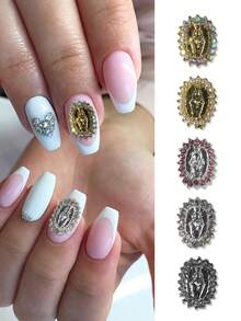 Beautizon Nailartlab 5件套圣母玛利亚美甲装饰品，复古3D圣犹达美甲吊坠，合金圣母玛利亚美甲饰品，水钻美甲DIY配件 - 金色 - 查看 2