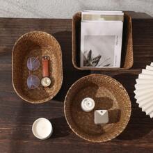 1入手工編織天然海草收納籃,適用於任何季節的野餐、節日、花園、庭院、客廳、廚房、臥室、衣櫃、浴室、化妝品組織 - 咖啡棕 - 查看 1