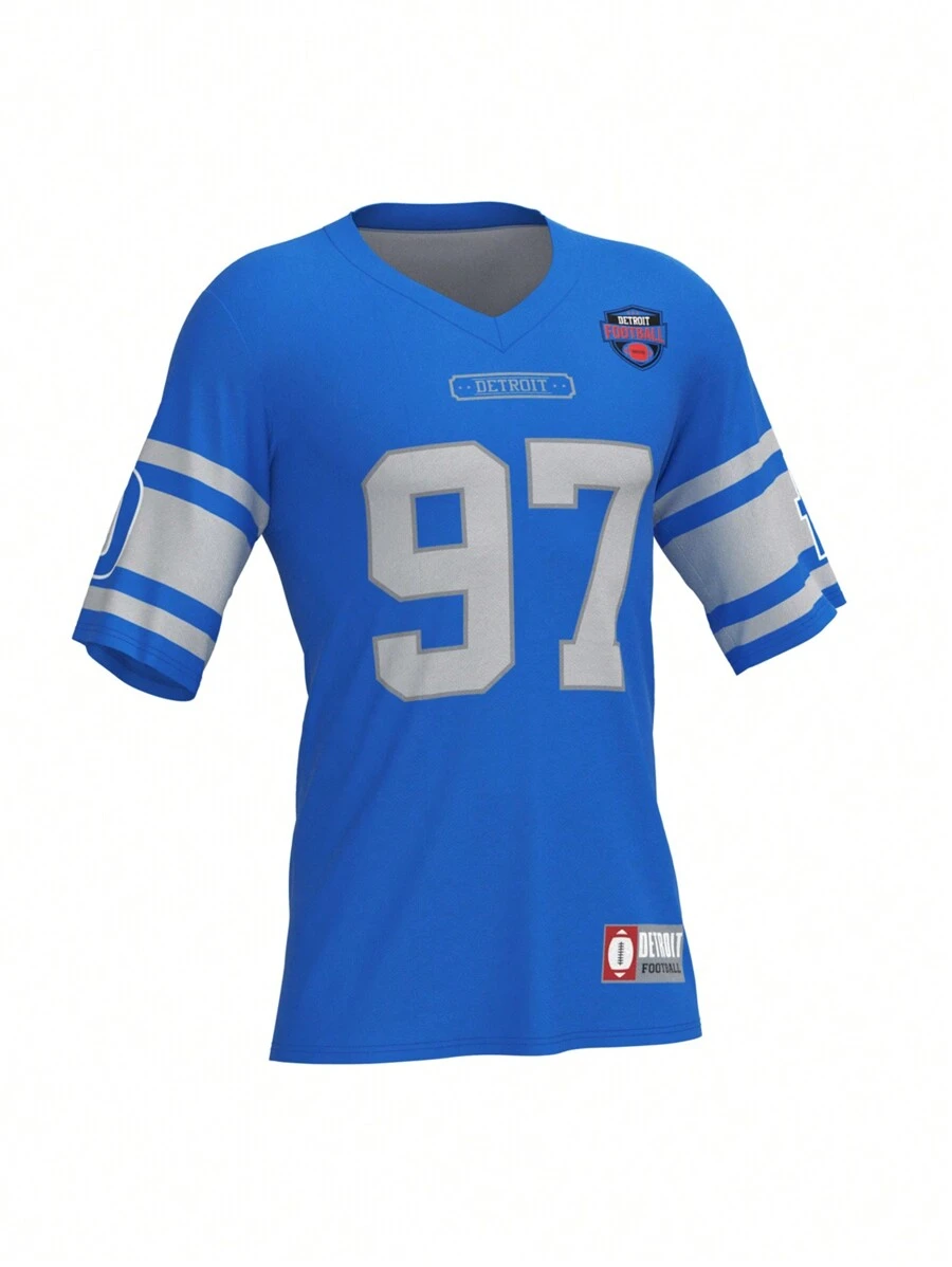 男友风格男士新款橄榄球衫，时尚流行的足球服 - 淺藍色 - 查看 1