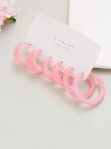 6pcs/set Minimalist Hoop Earrings - Pink - View 2
