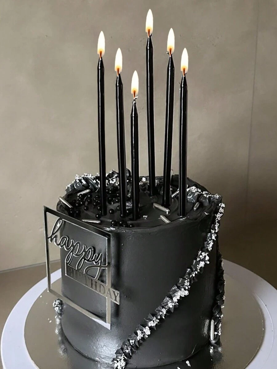 6 件细长生日周年纪念节日派对蛋糕装饰蜡烛返校情人节 - 黑色 - 查看 1