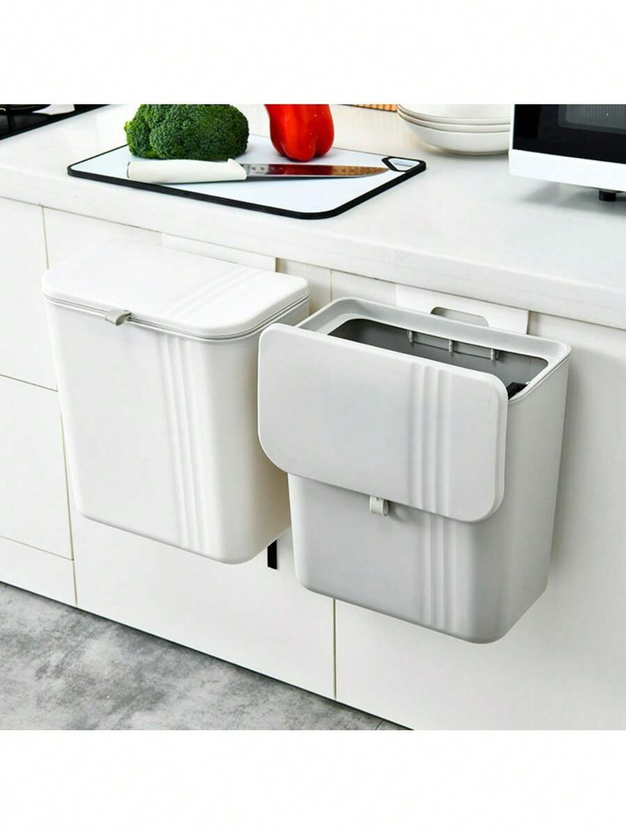 1個大容量防水掛牆式垃圾桶,家庭可用,最適合浴室和廚房 - 白色 - 查看 1